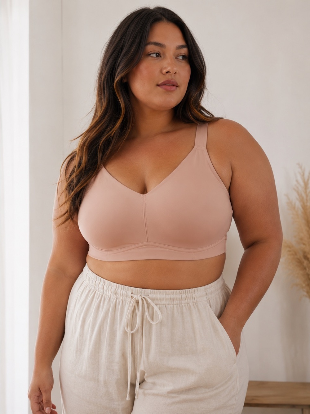 Avenue 42DDD Bra Nude Beige Wireless Back Smoothing Full Figure Coverage